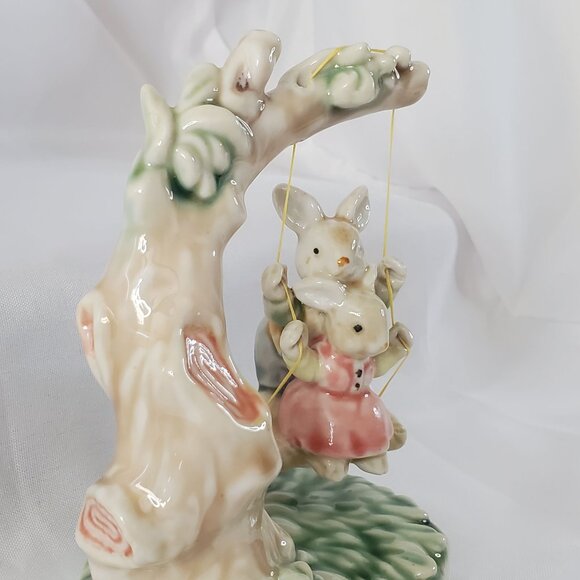 Tales of Bunny Hollow Ceramic Young Bunnies Tree Swing VTG 1993 Albert E Price - Picture 14 of 14